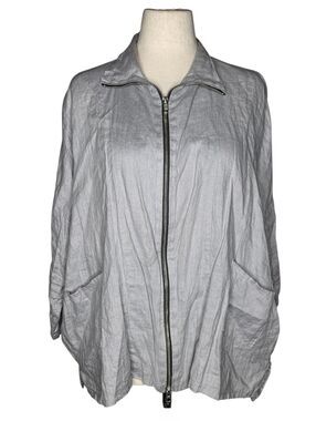 Jewel Toffier Gray Linen Zip Jacket M/L Relaxed Lightweight USA